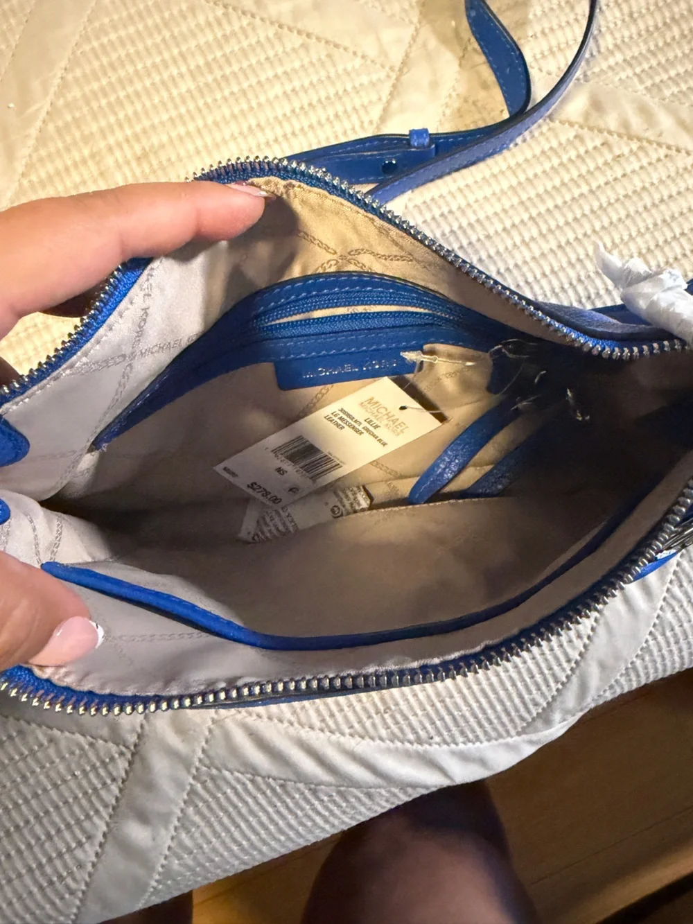 Michael Kors Lillie Large Messenger Leather Bag, Grecian Blue, Blue